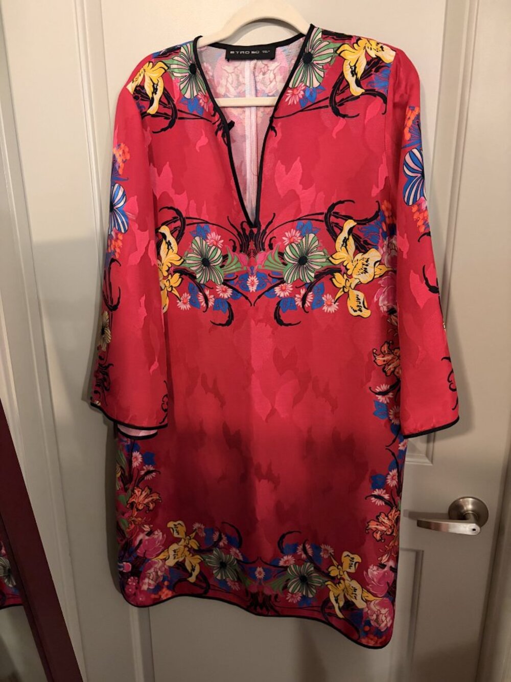 Etro Red Multicolor Printed V Neck Tunic Dress US 14 - FLAWED